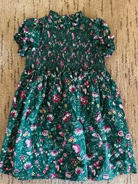 Janie and Jack Green Floral Smocked Dress with Pink Accents
